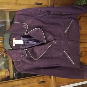 Purple jacket with silver zipper accents